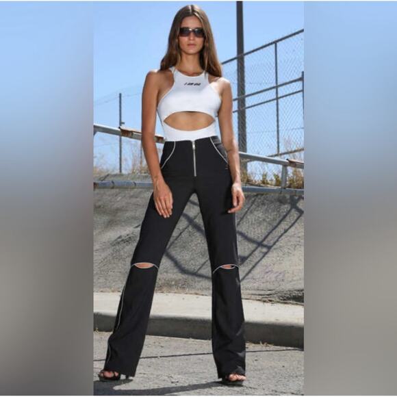 I.AM.GIA Jet Pants Black Cutout Knees Reflective Piping Large - Picture 7 of 15